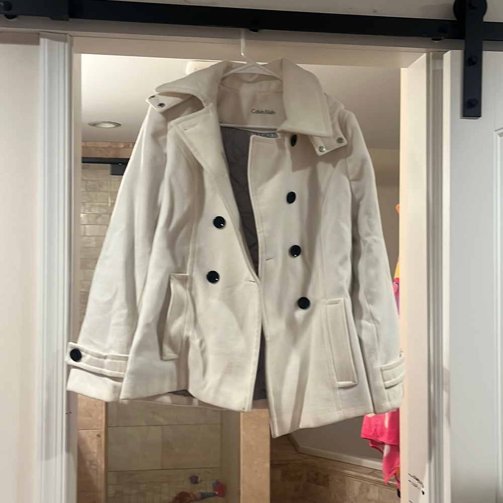 Calvin Klein Pea Coat White Women's M